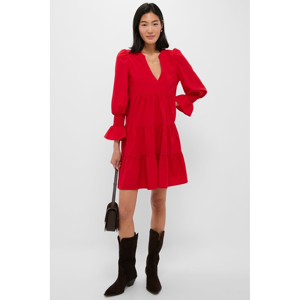 Tuckernuck Pomander Place Dress Size Medium Red Crepe Kenzo Tiered Ruffle Cuff